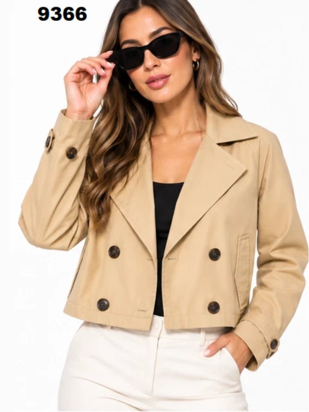 N.W.T Stoosh Women's Tan Cropped Double Breasted Trench Rain Jacket